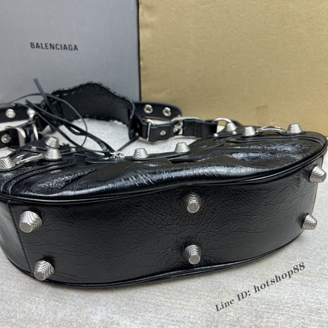 Balenciaga專櫃爆款Le Cagole半月牙腋下包餃子包 巴黎世家經典大號爆裂黑鱷金機車包 fyj1084